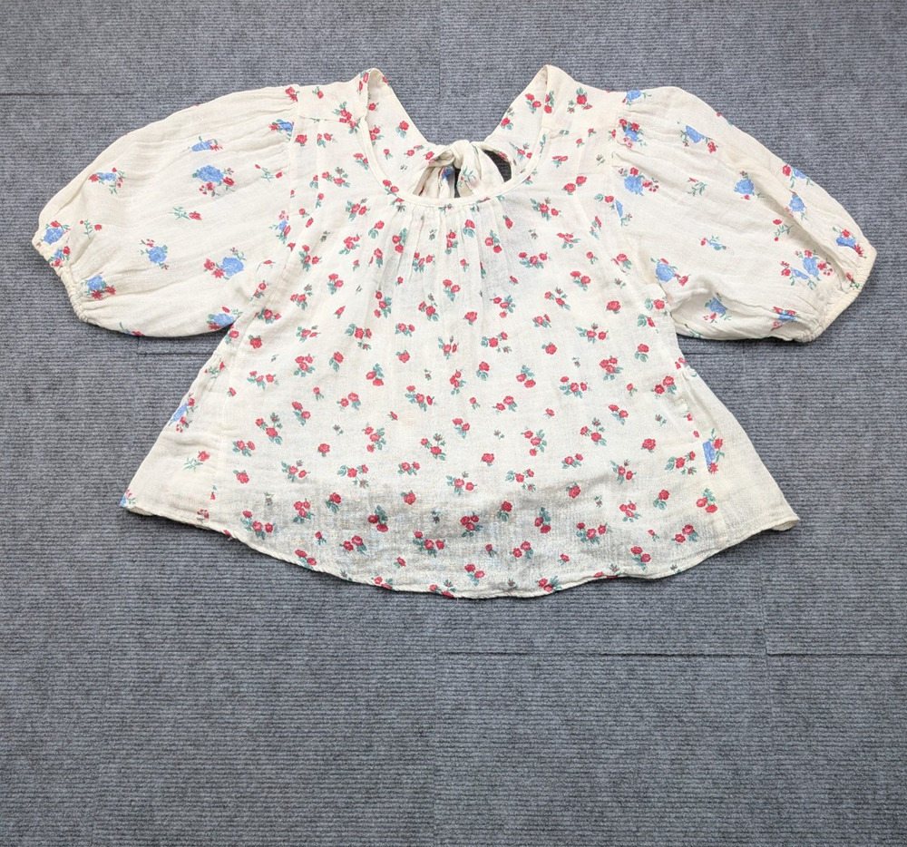 Free People Chloe Blouse Womens XS Cotton Gauze Cottage Floral Dainty Peasant